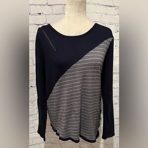 CAROL ROSE Women's Striped Asymmetrical Blue Long Sleeve Top Blouse Top Medium